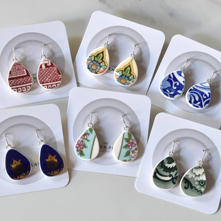 The Broken Plate Pendant Co - Wholesale Dangle Earrings - Broken Plate Dangle Earring - Teardrop Shape5