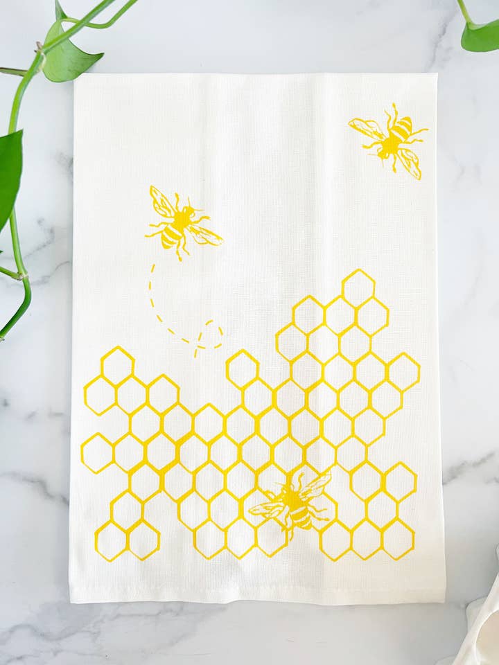 Pano de Cozinha em Algodão com Abelha e Favo de Mel | Bestseller Nacional por atacado de Kimball Prints