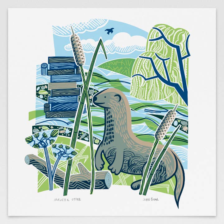 "Majestic Otter" digitally printed print for wholesale by John Bloor Printmaker