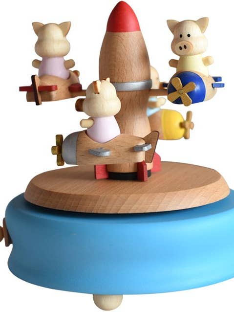 Bébli - Boîte à musique - Boîte à musique en bois Cochon volant pour la vente par Green Life