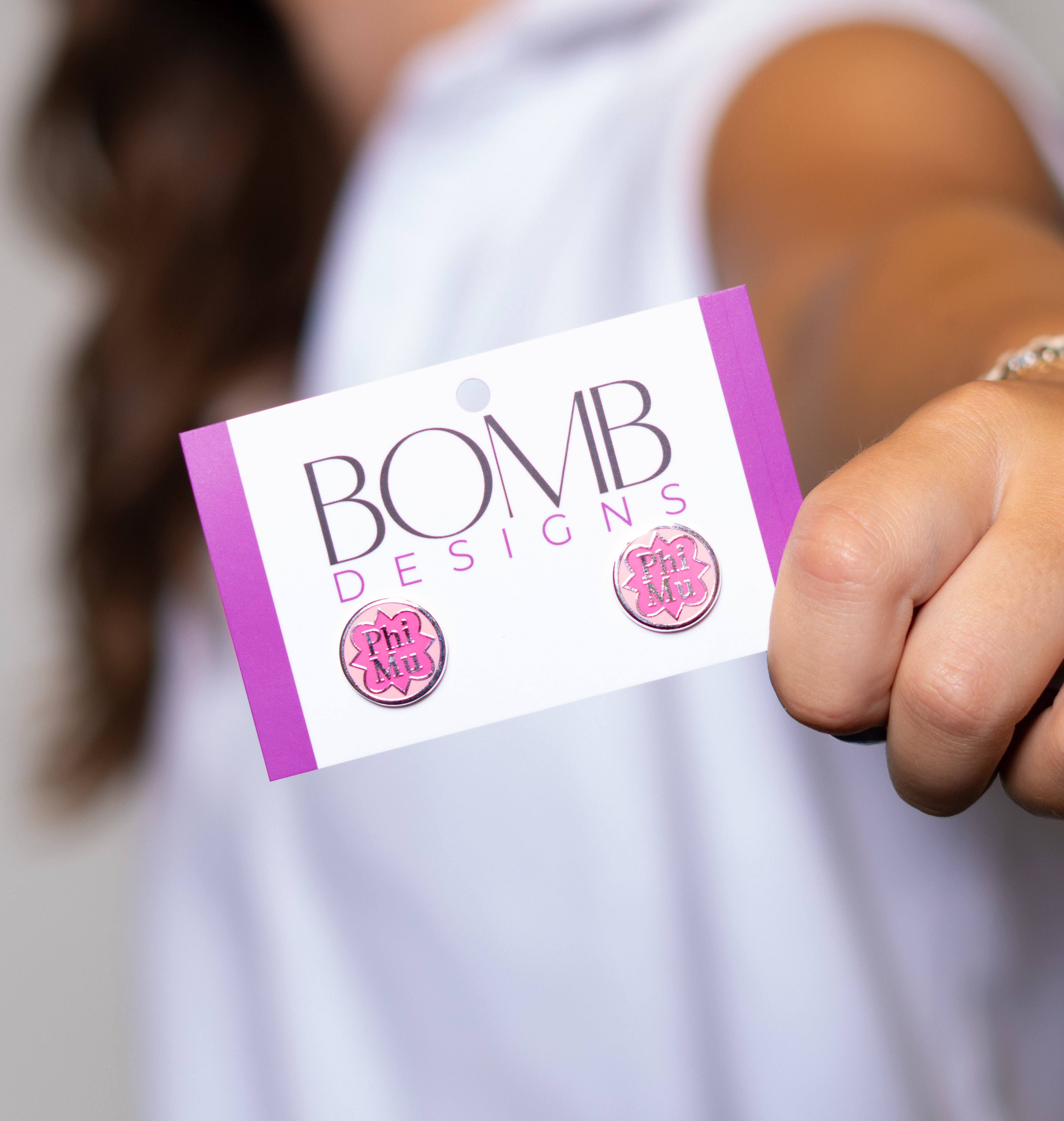 BOMB DESIGNS - Wholesale Stud/Post Earrings - Phi Mu (Licensed Greek) | Earrings (Silver)