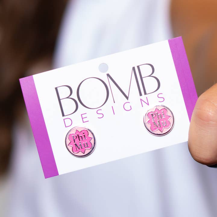 BOMB DESIGNS - Wholesale Stud/Post Earrings - Phi Mu (Licensed Greek) | Earrings (Silver)0