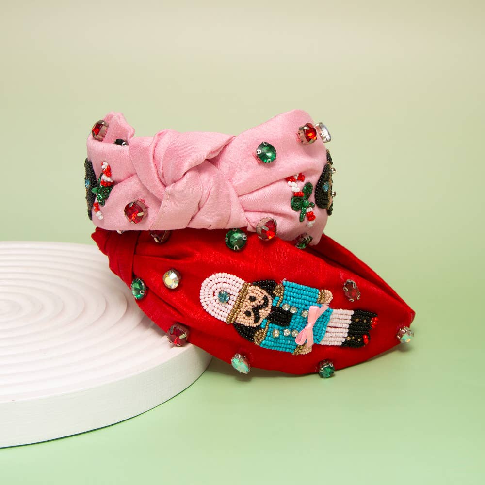 SP Sophia Collection - Wholesale Fashion Headband - Women's - Christmas Nutcracker Crystal Seed Beaded Top Knot Headband2