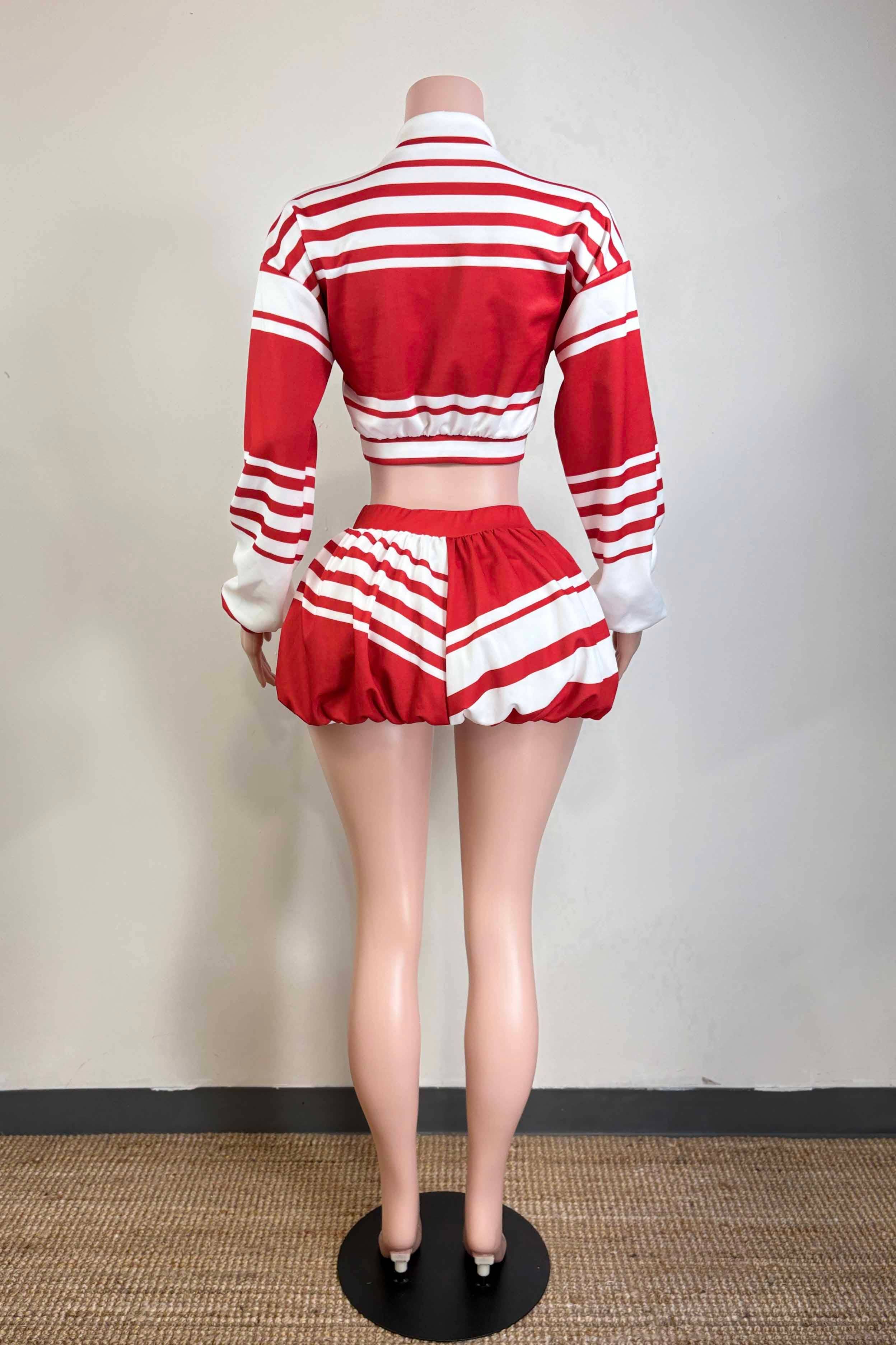 Dalia Studio – Großhandel Set aus Oberteil und Rock – Damen – Set mit unregelmäßigem Streifenmuster, halbem Reißverschluss und Ballonrock14