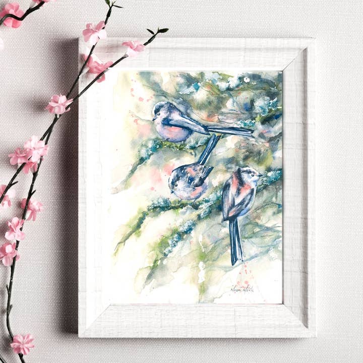 "Long-Tailed Tits" Fine Art Print for wholesale by Naomi Neale Art