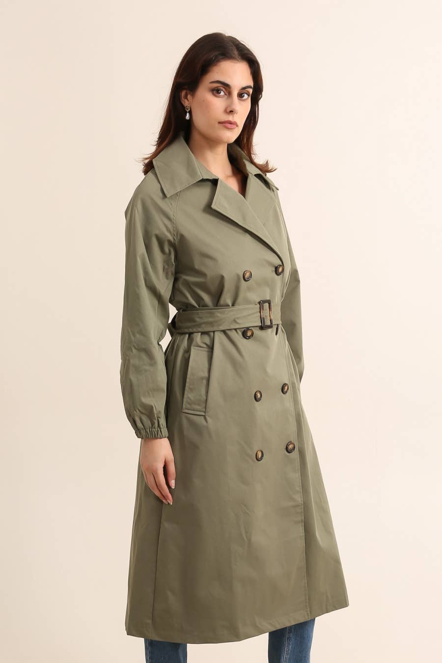 Attrait Paris – Engroshandel Trenchcoat - Dame – Lang trenchcoat med bælte5