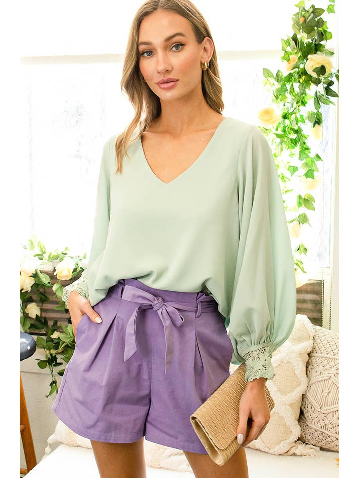 Vine & Love - Wholesale Shorts - Women's - High-Rise Waist Tie 100% Cotton Shorts VP8117813