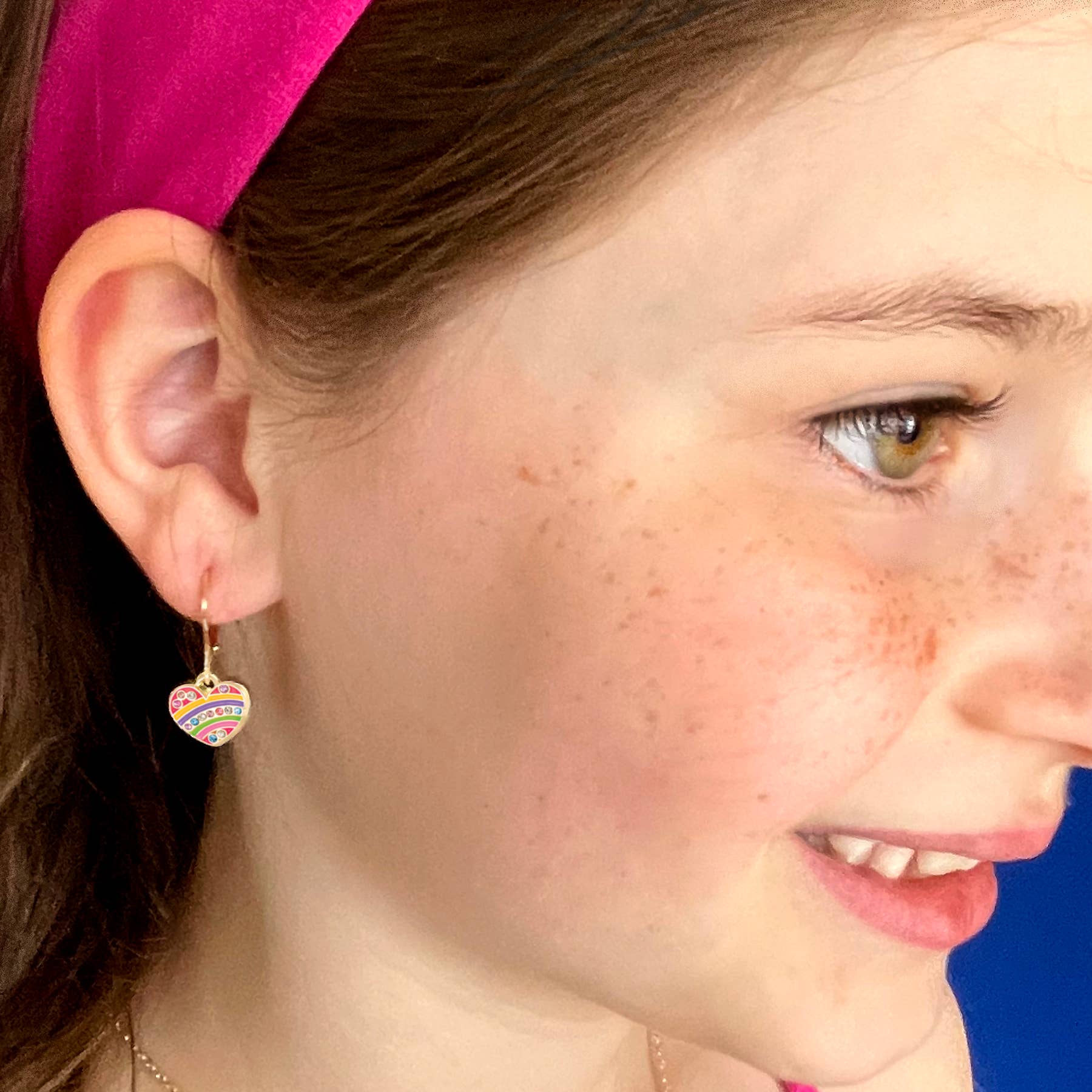 Girl Nation | Kids Jewelry | Easter Gifts - Wholesale Dangle Earrings - Crystal Rainbow Heart | Leverback Dangle Earrings3