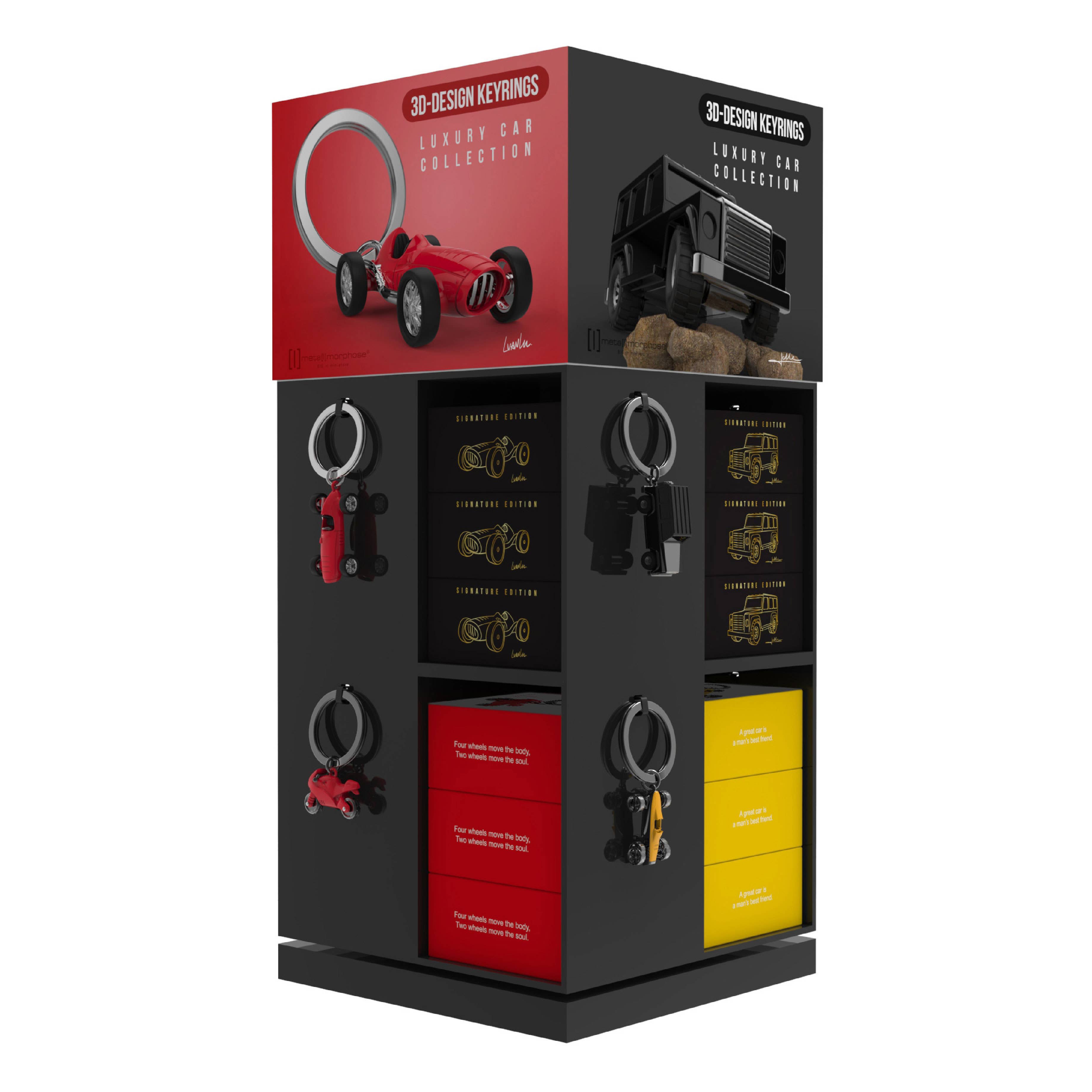 Oli Olsen – wholesale Retailer display – Accessories – Metalmorphose Black Spinning Tower For 8 Keyring Designs2