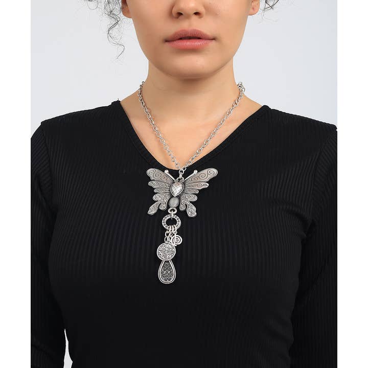 AVENS - Wholesale Pendant/Charm Necklace - Silver Plated Bohemian Butterfly Design Necklace5