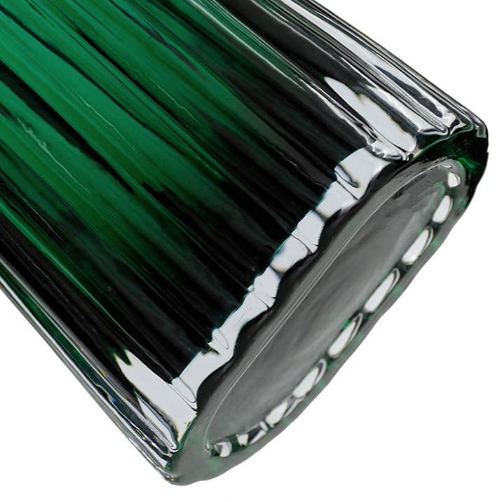Will's Company - Wholesale Vase - Glass Emerald Green Ribbed Slender Vase - 9.5" H