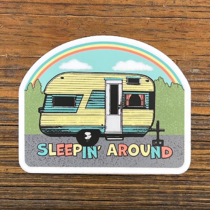 Happy Camper Humor Vinyl Sticker – 3in 6pk for wholesale by Two Little Fruits