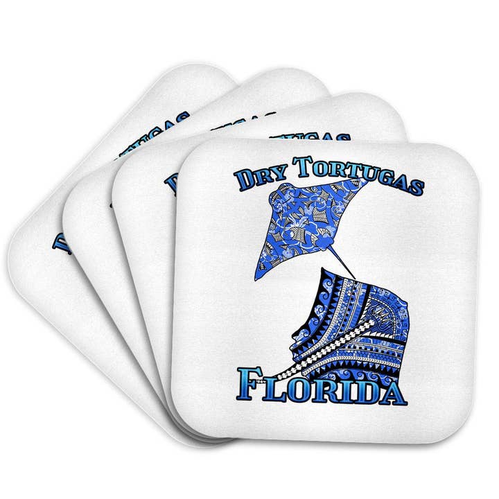 3dRose - Wholesale Coasters - 3dRose, Blue tribal stingray for any vacation to dry tortugas, Florida, Coaster7