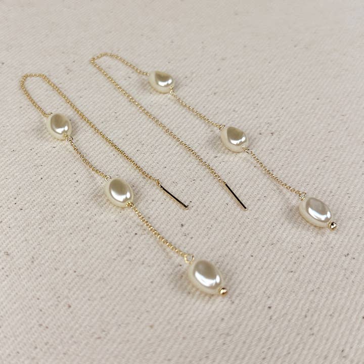 GoldFi - Wholesale Dangle Earrings - 18k Gold Filled Spaced Baroque Pearls Threader Earrings