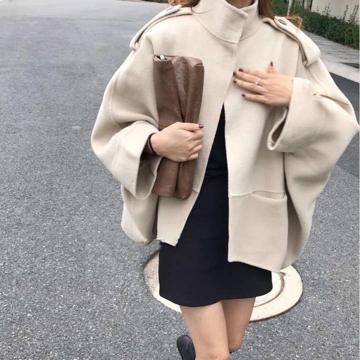 Whisper Mint - Wholesale Trench Coat - Women's - Vintage Christmas Loose Batwing Sleeve Cape Coat
