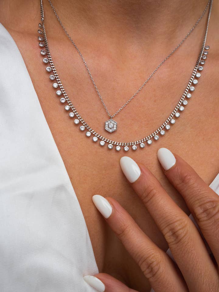 Collier gourmette pour bébé en argent, or et or rose avec zircone cubique pour la vente par Humble + Spark