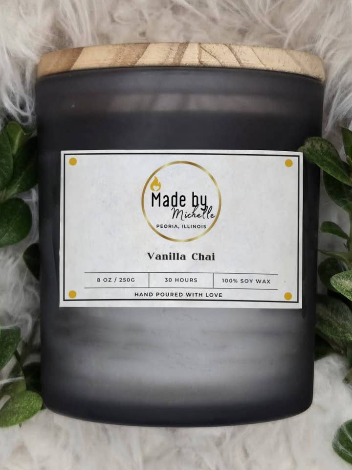 Vanilla Chai - 8oz Grey Frosted Jar Soy Candle for wholesale by Made by Michelle Candles