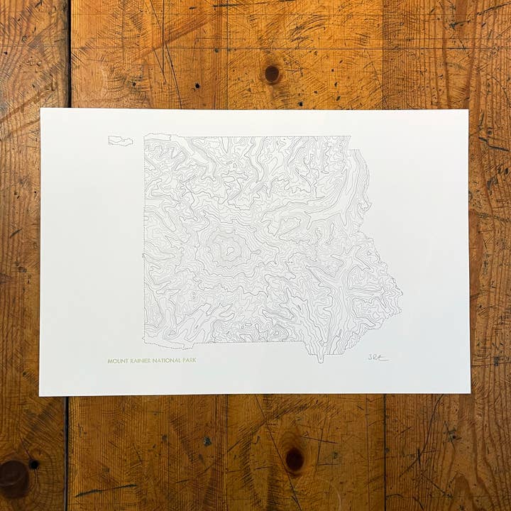 Mt Rainier National Park Topographic Map Letterpress Print for wholesale by Green Bird Press
