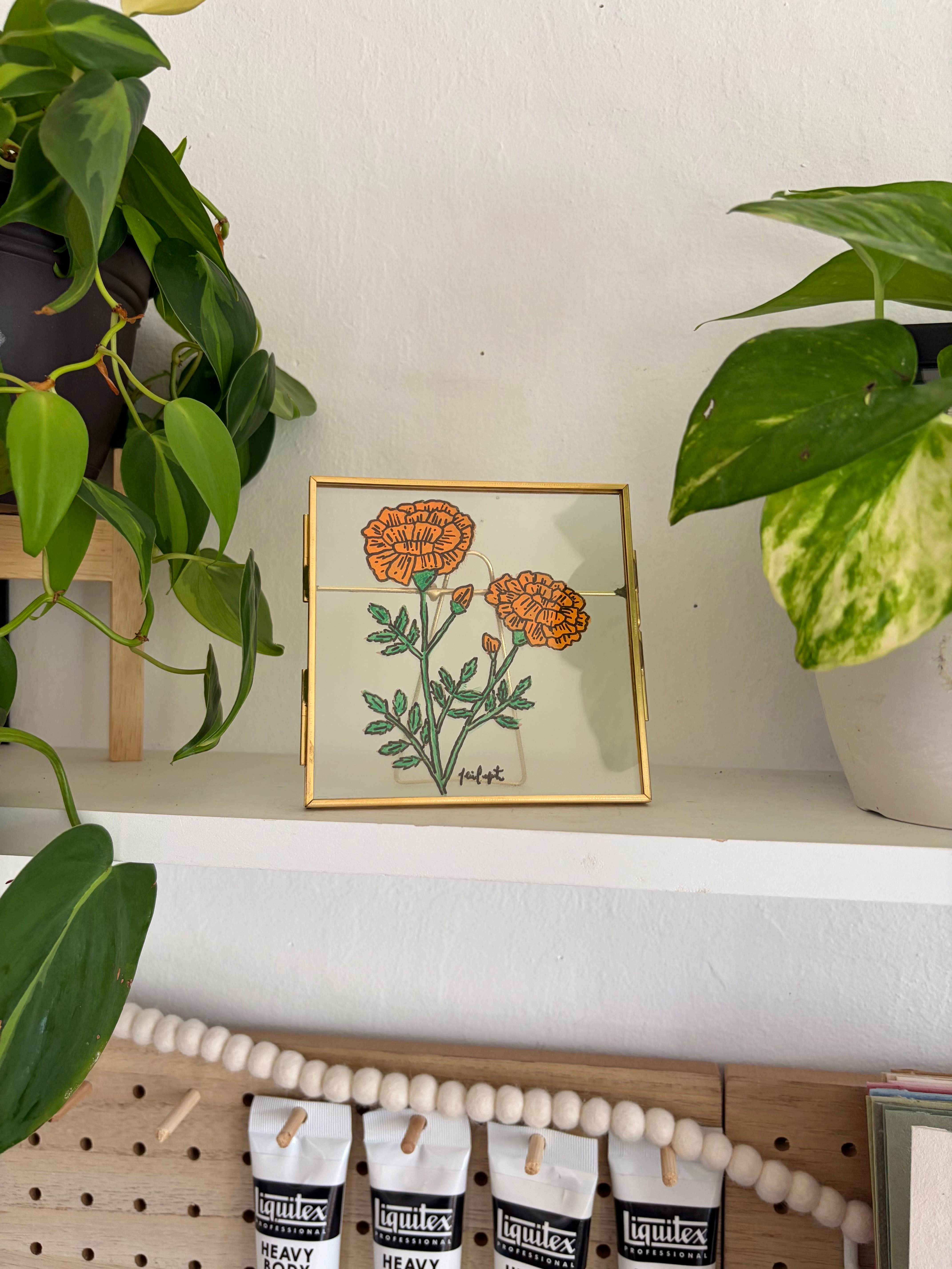 jcarp designs - Wholesale Decorative Tabletop Object - Hand-Painted Marigold Glass Frame: Whimsical Home Decor