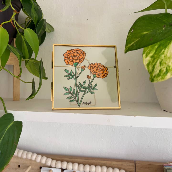 jcarp designs - Wholesale Decorative Tabletop Object - Hand-Painted Marigold Glass Frame: Whimsical Home Decor0
