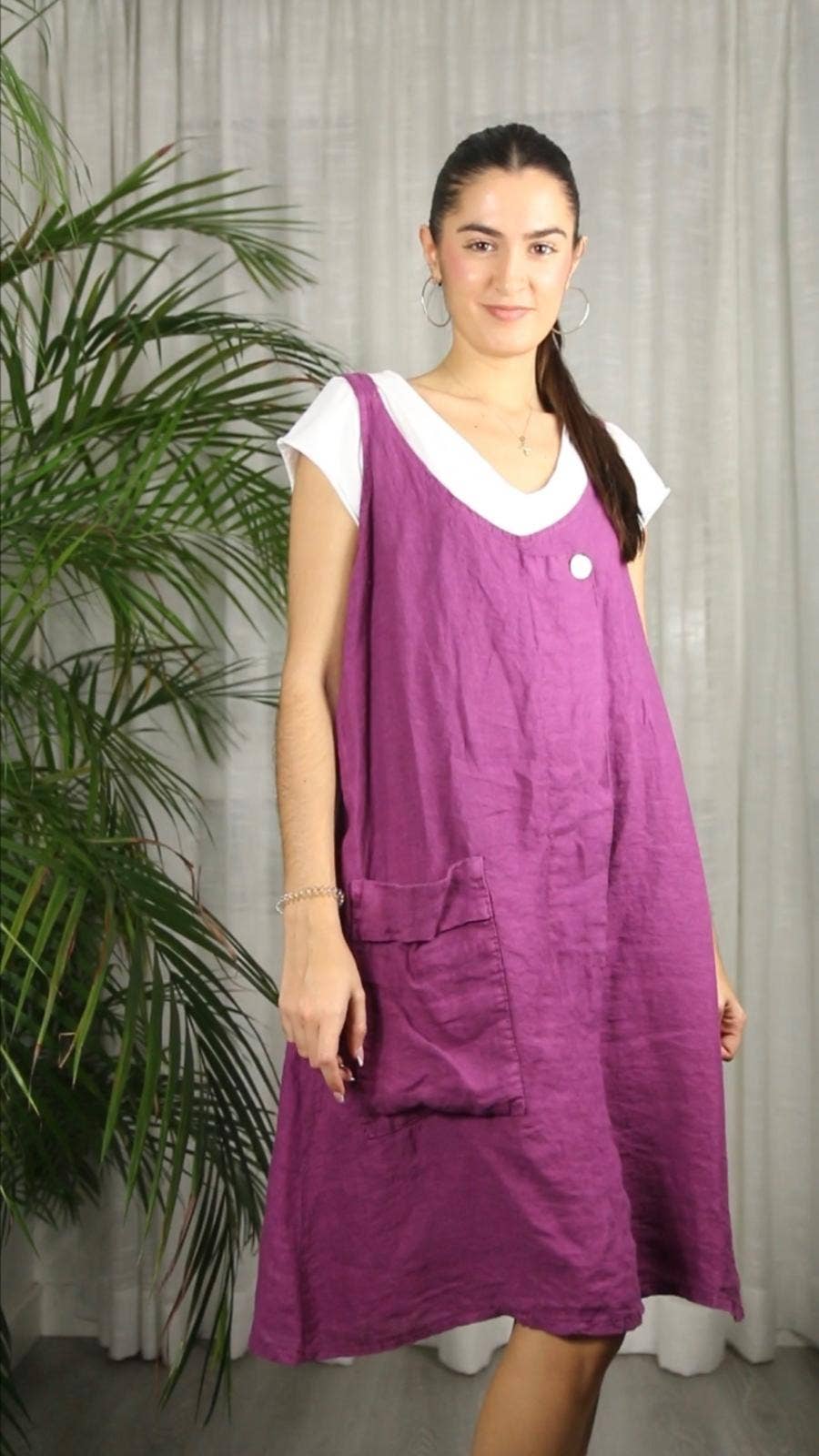 Linen & More – Großhandel Kleid – Damen – Kleid mit 100 % Leinen-Tasche6