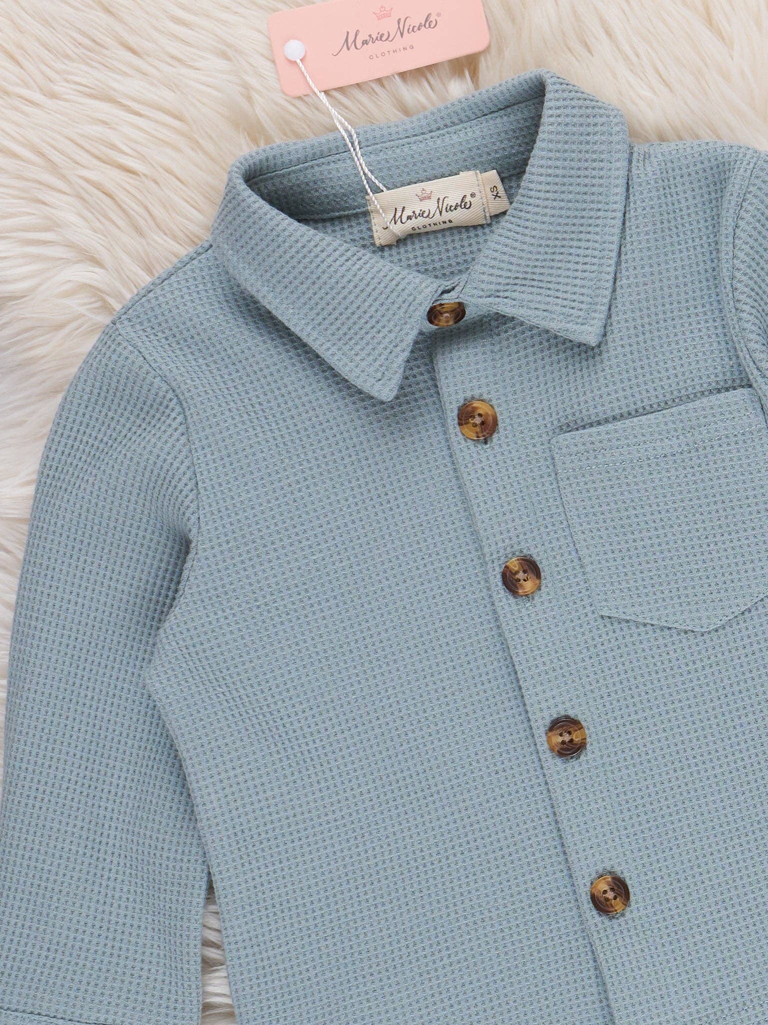 Marie Nicole Clothing - Wholesale Button Down Shirt - Kids - Little Gent Button-Up Shirt - Blue1