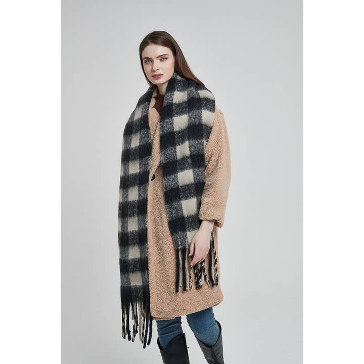 Adorro - Venta al por mayor Bufanda - Mujer - Bufanda de forro polar gruesa y suave con estampado gingham y flecos (12 colores)13