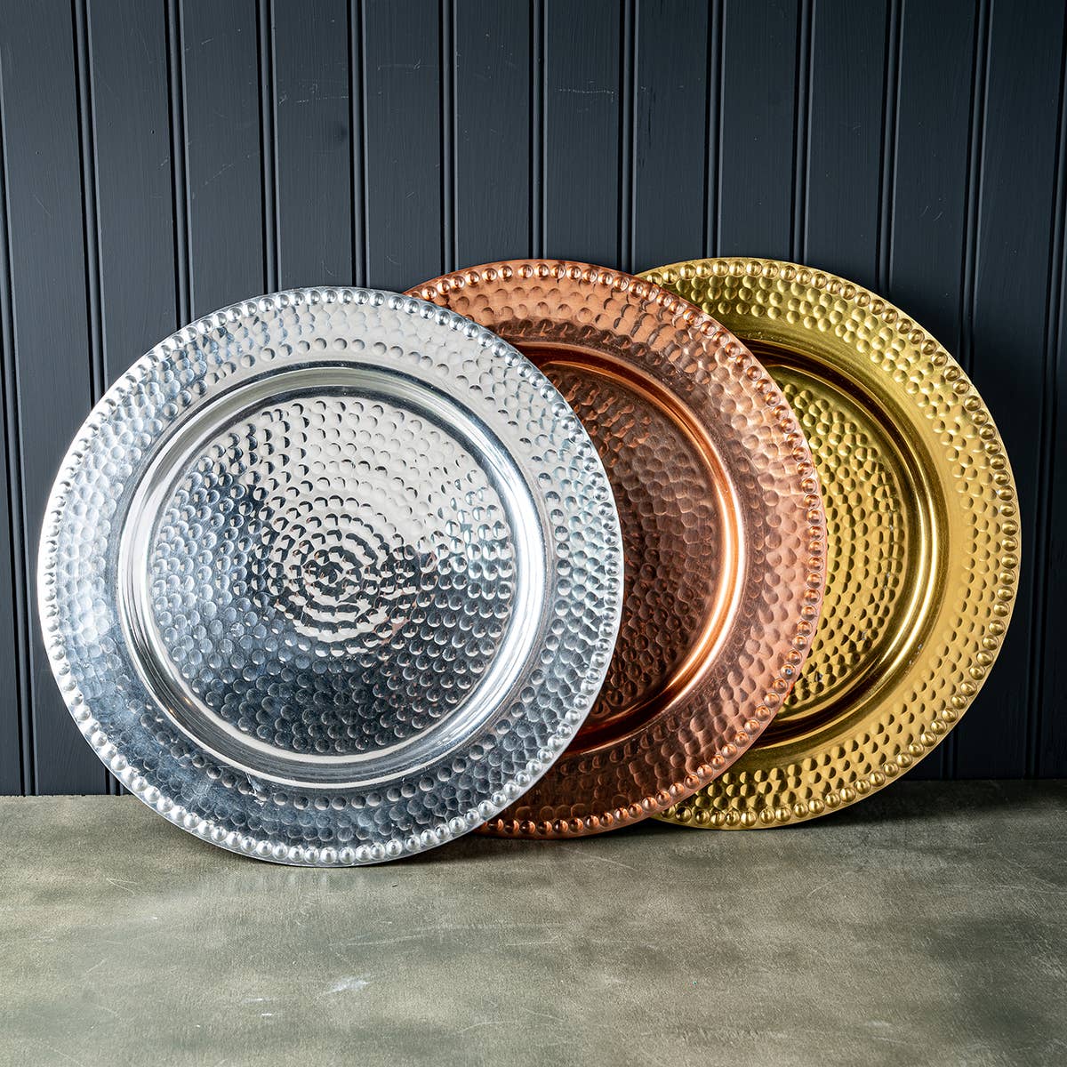 India Handicrafts Inc - Wholesale Charger Plate - Beaded Border Hammered Charger2