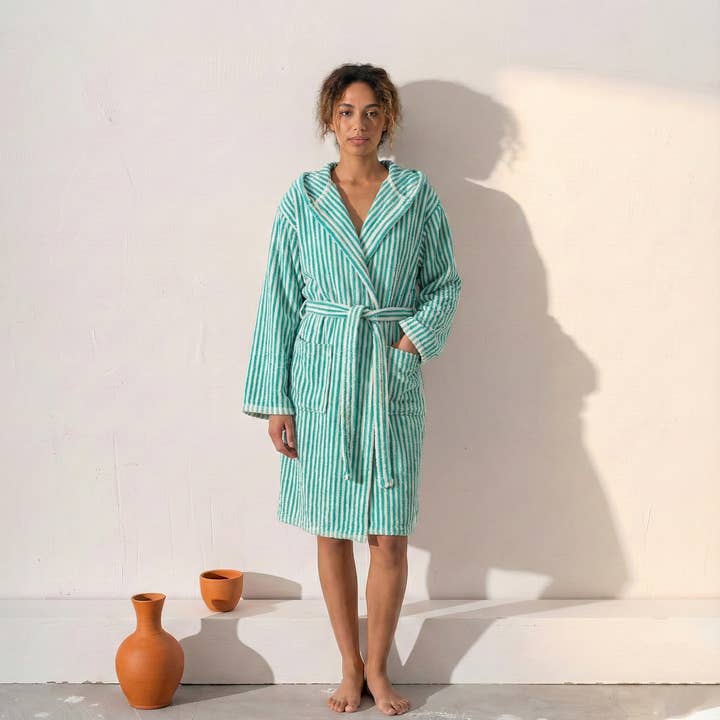 Stripe Bathrobe Handloom Turkish Cotton Resort Heavy Luxury for wholesale by Kikoya