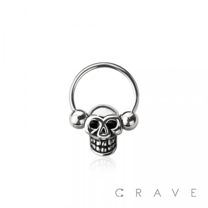 316L SURGICAL STEEL HUGGIE/HOOP SKULL EARRING for wholesale by CRAVE BODY JEWELRY