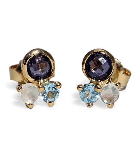 Campur GmbH - Wholesale Single Earring - Gold-plated silver ear studs with iolite, tpas and moonstone1