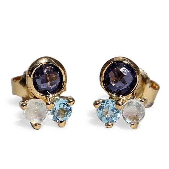 Campur GmbH - Wholesale Single Earring - Gold-plated silver ear studs with iolite, tpas and moonstone1