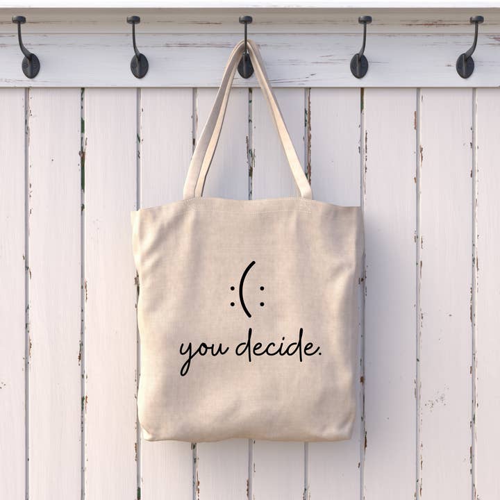 Borsa tote riutilizzabile You Decide Smiley per la vendita all'ingrosso da parte di Shop Katherine Marie