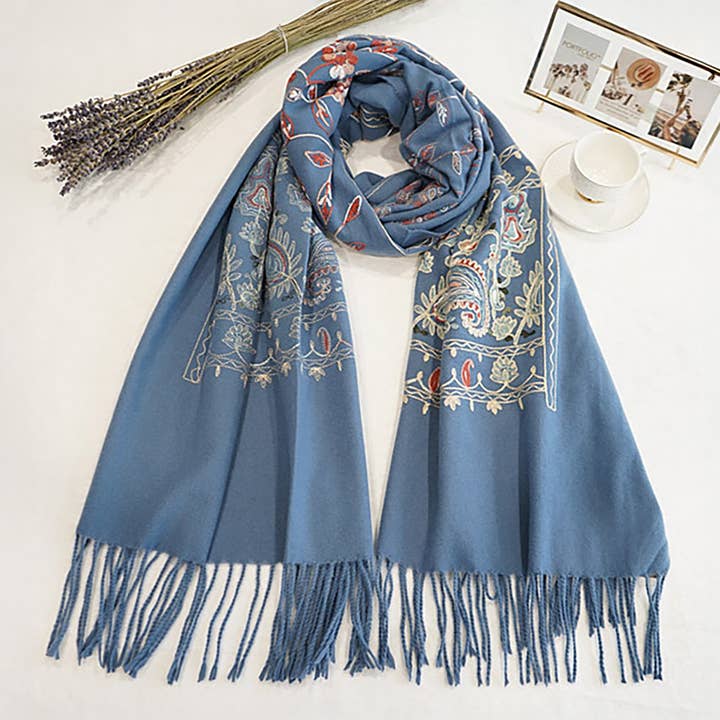 Sensibling Corp. - Wholesale Scarf - Women's - Floral Tassel Cashmere Feel Scarf15