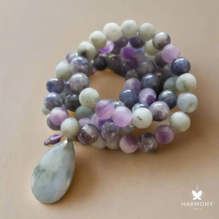Harmony Mala - Wholesale Beaded/Pearl Necklace - Cordierite, Labradorite, and Amethyst Mala Necklace4