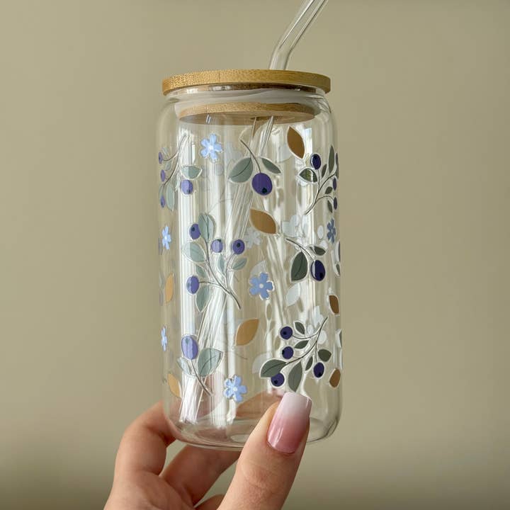 the cute cloud - Wholesale Drinking Glass/Cup - Glass Cup blueberries flowersÂ