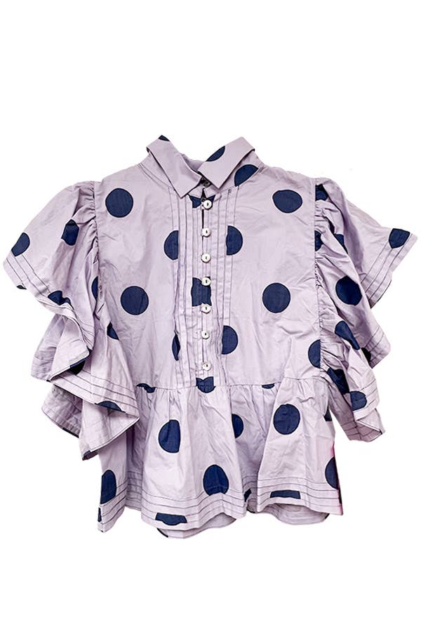 BUCKETLIST INC - Wholesale Blouse - Women's - IT2337 Ruffle Sleeves Pintuck Detail Polka Dot Print top6