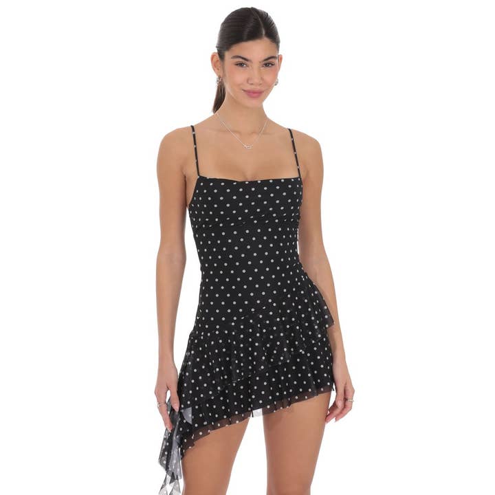 Abito in Rete a Pois con Nappe in Nero per la vendita all'ingrosso da parte di Lucy In The Sky