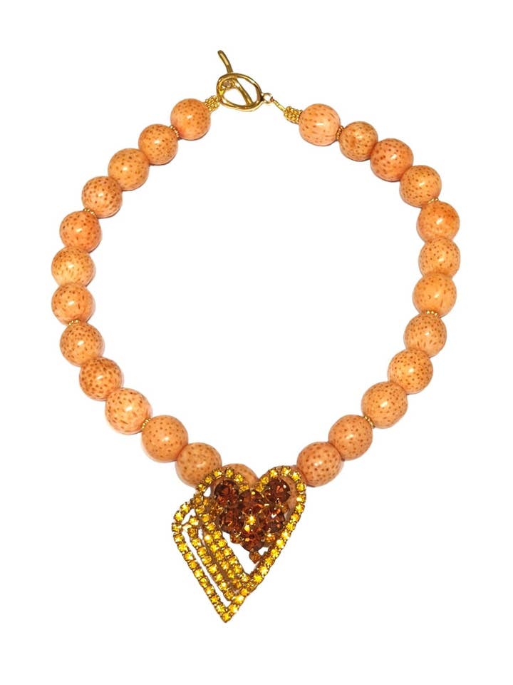One Of A Kind Heart Necklace With Large Coral Beads for wholesale by Way To Chic