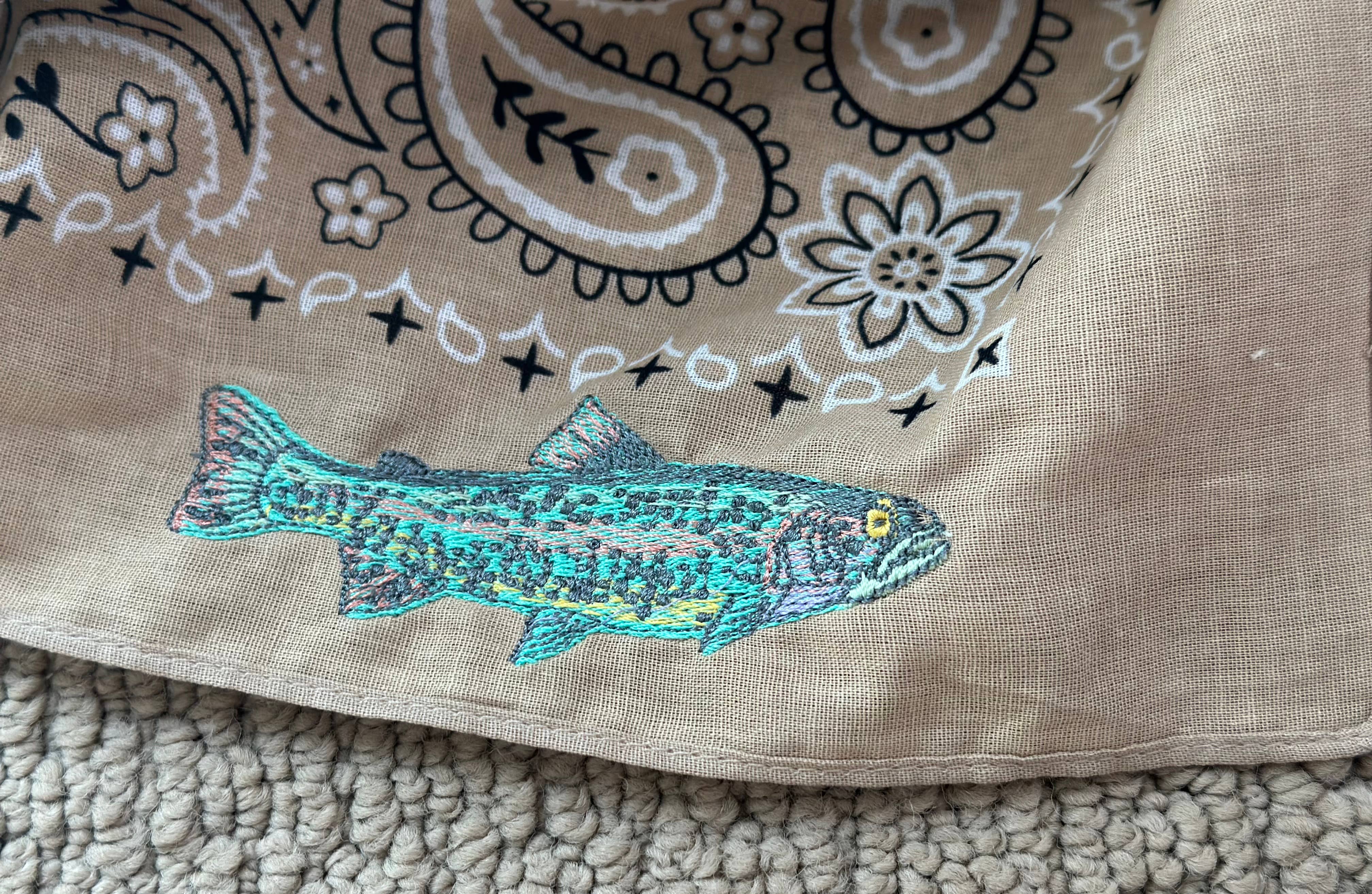 Little Lamb Designs – wholesale Bandana – Women's – Embroidered Fish/Trout Bandana1