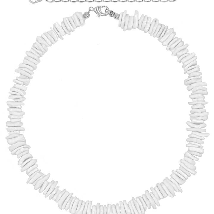 Natalia - Wholesale Beaded/Pearl Necklace - Puka Shell Necklace, Unisex White Square, Multiple Sizes