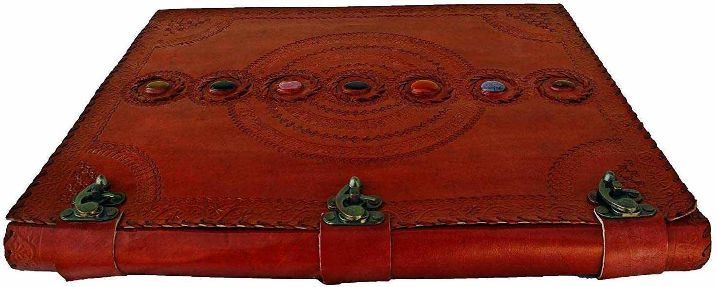 Tuzech Leather - Wholesale Journal/Diary - Seven Chakra Leather Journal – Handmade Embossed Diary 13"26