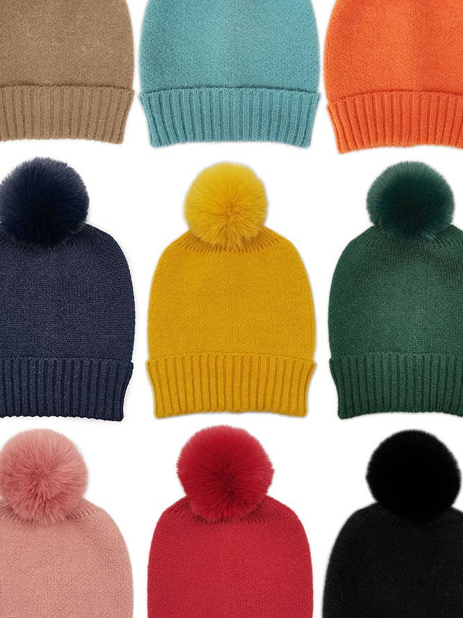 Solid Color Knit Beanie With Pom for wholesale by Hana