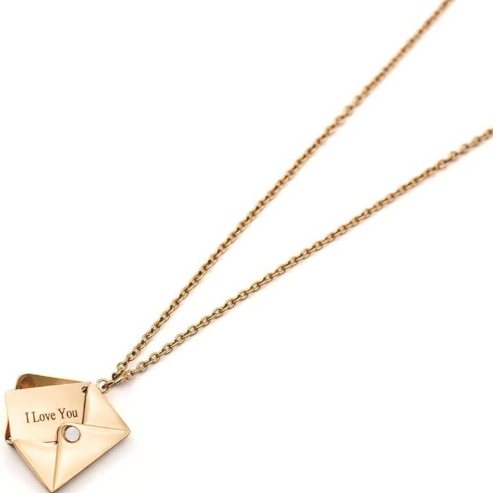 HoopLa - Wholesale Pendant/Charm Necklace - Love Letter 14K Gold Steel Envelope and Letter necklace