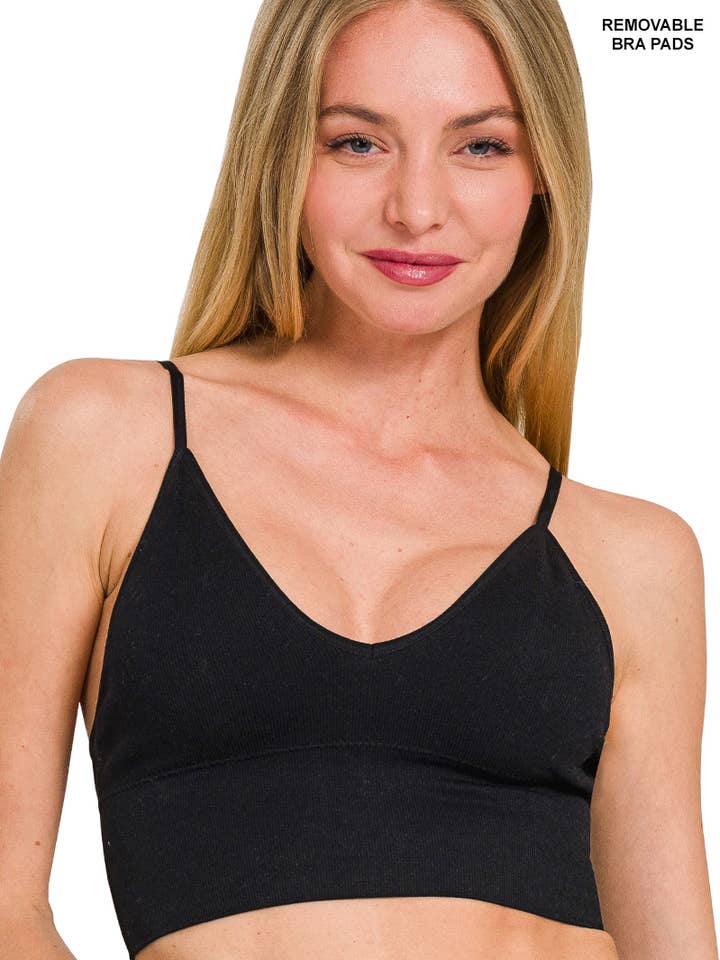 Ribbad sömlös vadderad BH-topp för wholesale av 42POPS