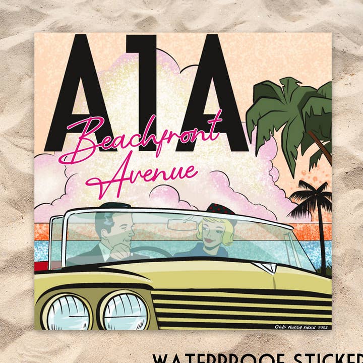 A1A Cruisin' Waterproof, UV protected Sticker for wholesale by Old Florida Vibes