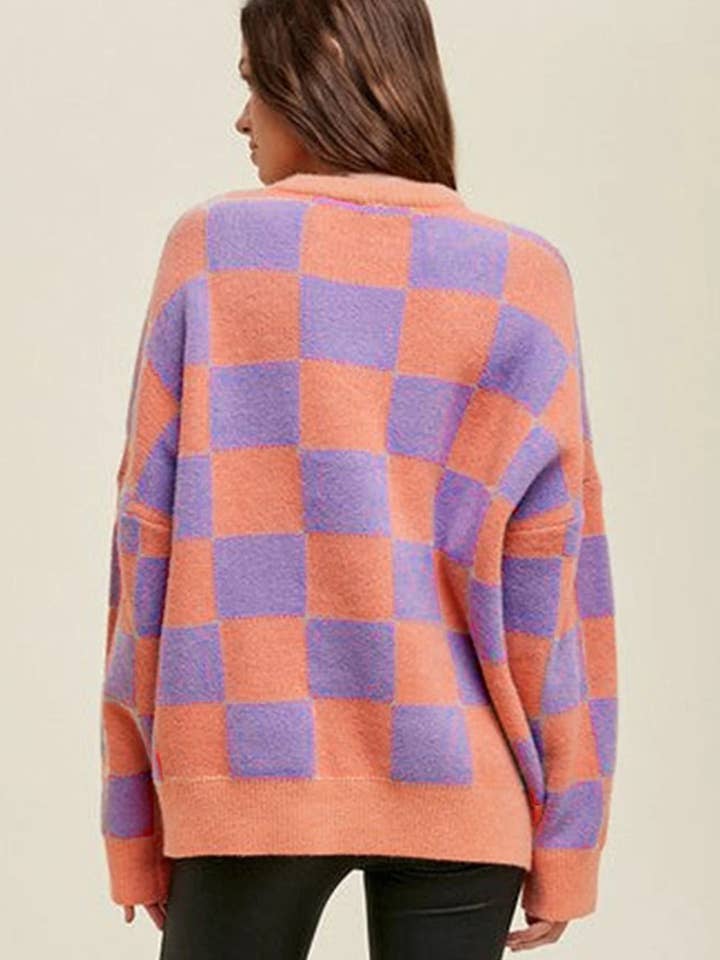 Lovesoft - Wholesale Knit Sweater - Women's - Parchment Checkered Pattern Ribbed Trim Knit Baggy Sweater6