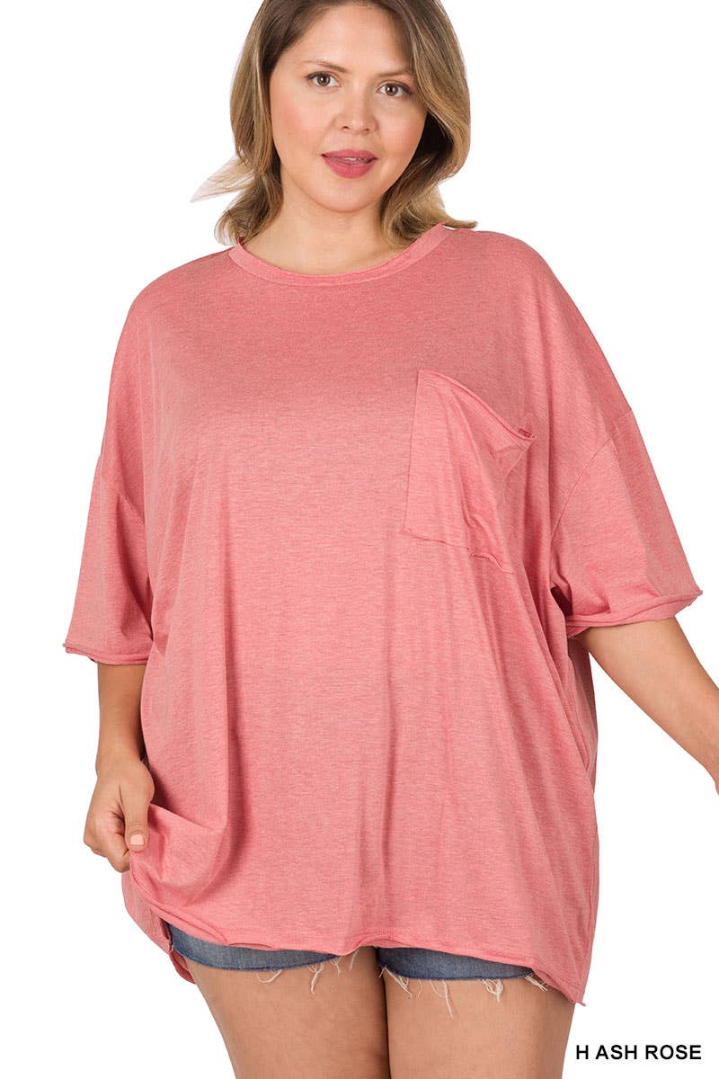 42POPS – Engroshandel T-shirt – til kvinder – 42POPS Plus Oversized boyfriend t-shirt med rå kanter1