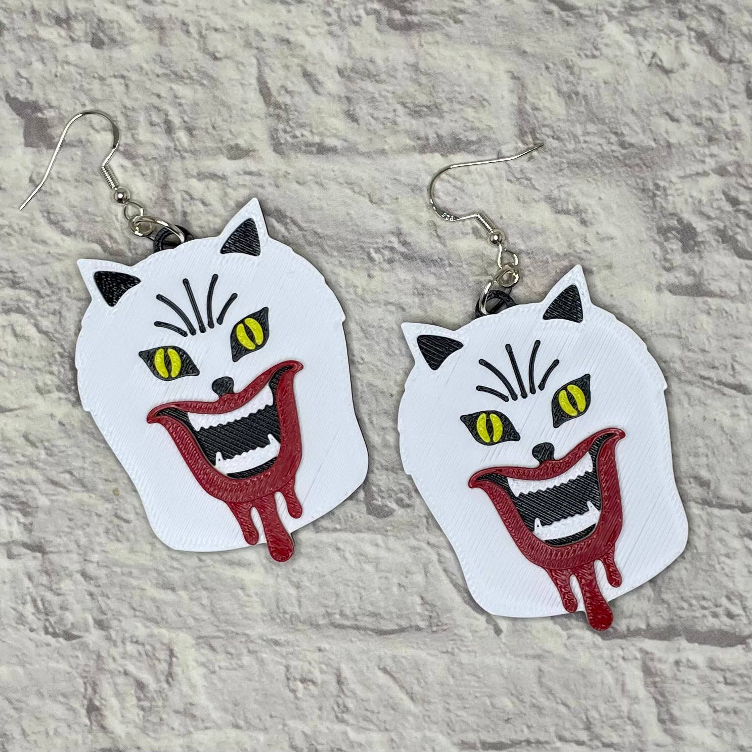 Cryptid Craft Studio - Wholesale Dangle Earrings - Hausu White Cat Horror Statement Earrings 3D Printed2
