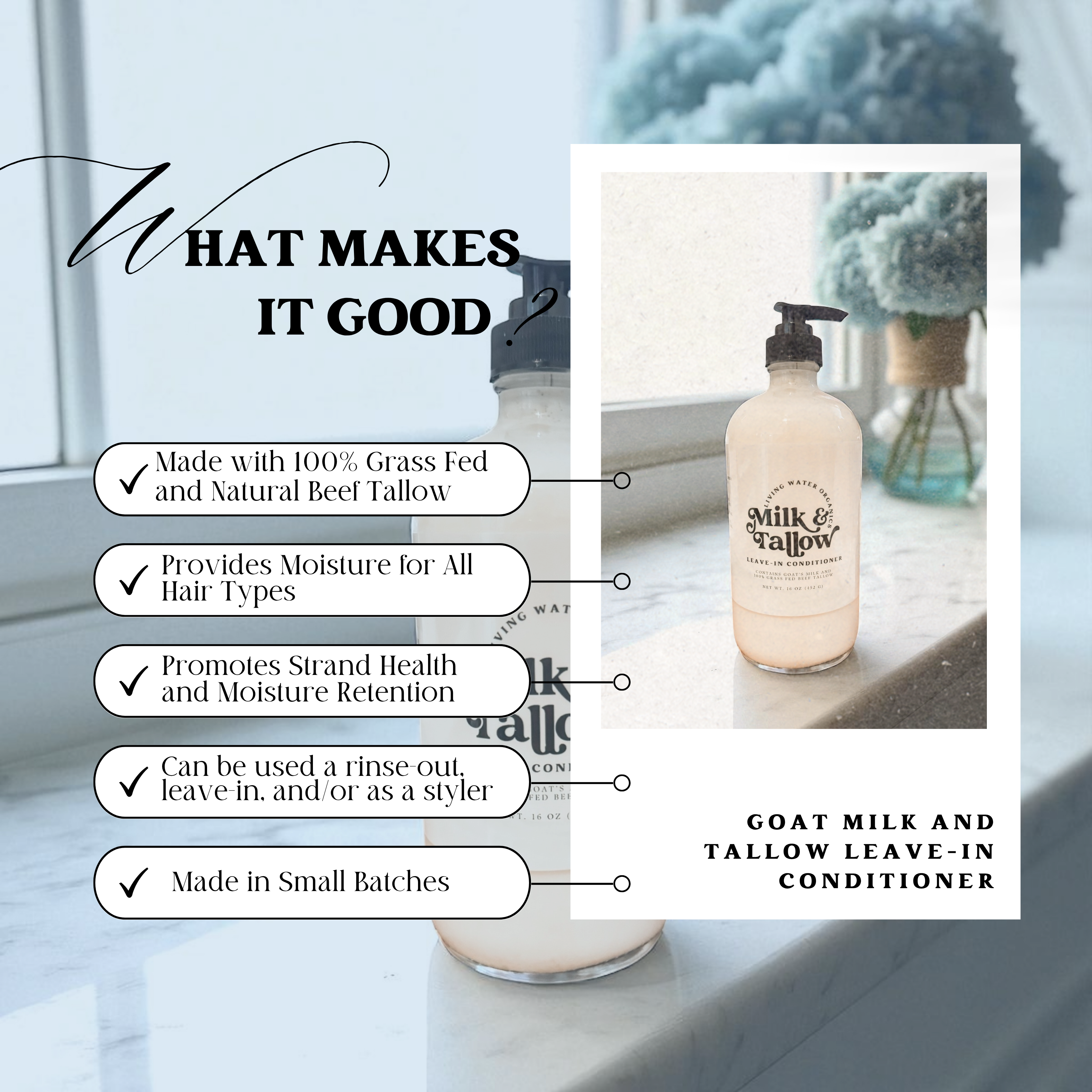 Living Water Organics – wholesale Leave-in-hårbalsam – Getmjölk och talg leave-in balsam1